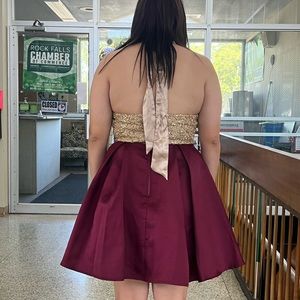 Red and Gold open back homecoming dress